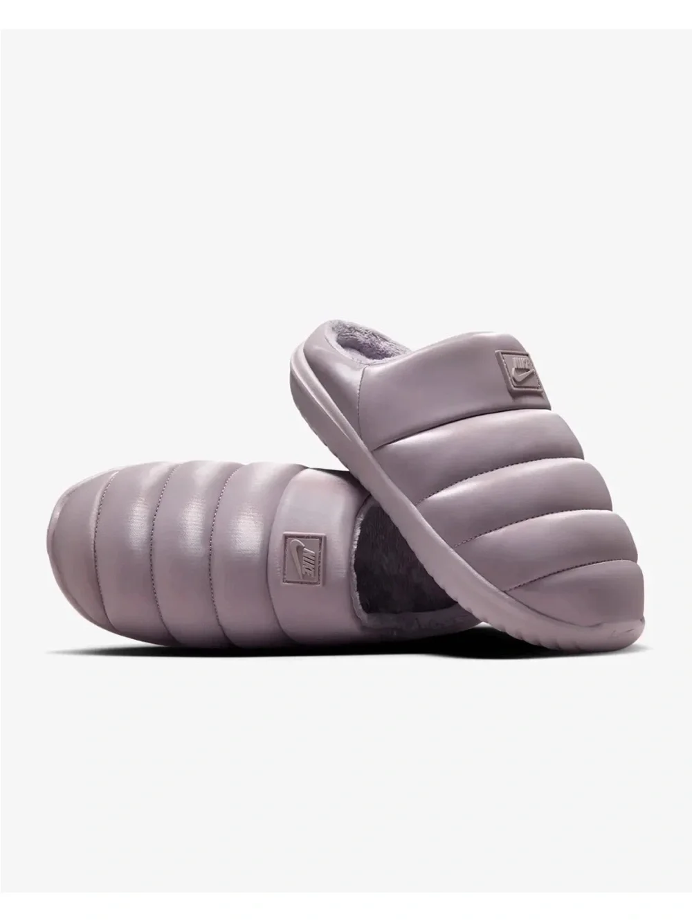 Nike Burrow SE Women's 12 Fuzzy Slippers Light Violet Ore Quilted Puffer Slip On